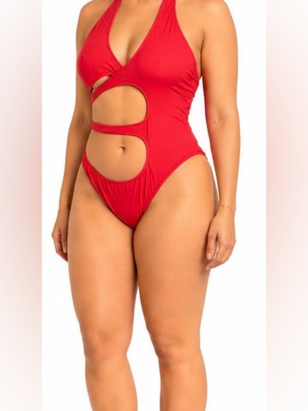 Halter Cutout Red One-Piece Swimsuit - Women Swim